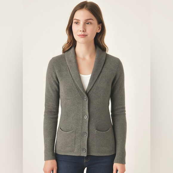 Cynthia Rowley 100% 2-Ply Cashmere Gray Shawl Collar Cardigan Sweater Women’s M - Picture 1 of 6